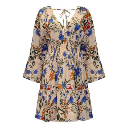 LP | Mini abito a-line con scollo a V e motivo floreale AH445