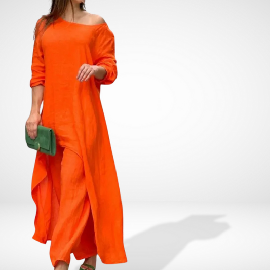 LP | Insieme femminile con camicetta asimmetrica fluida e pantaloni larghi