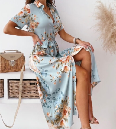 LP | Abito midi con scollo a V e maniche corte