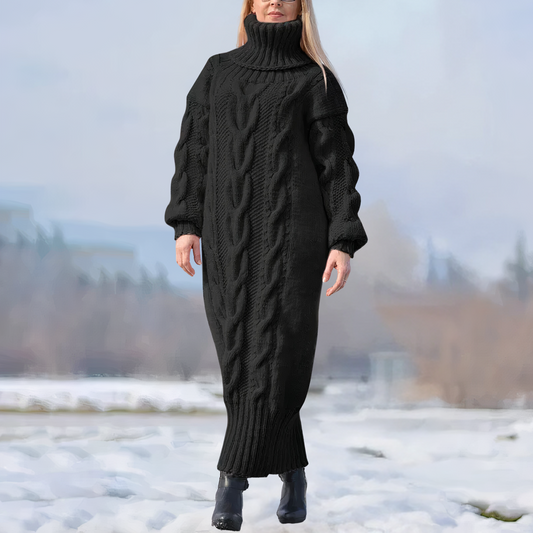 LP | maxi abito lungo con collo alto e struttura a trecce