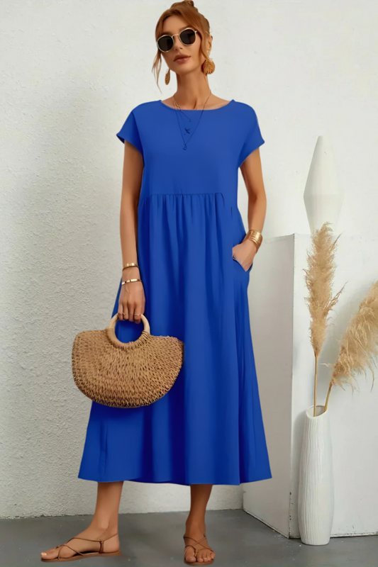 LP | Elegante abito midi con scollo rotondo e taglio classico