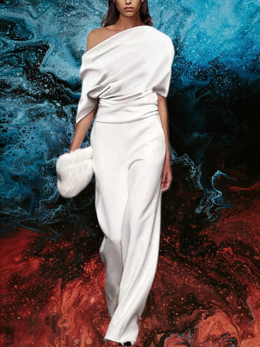 LP | Tuta elegante da donna con colletto monopetto per la primavera, vita, gambe fluenti