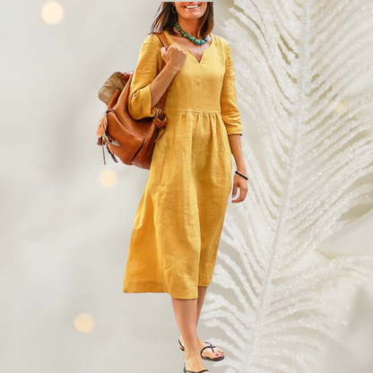 LP | Abito midi da donna con scollo a V e vita a coste - arioso ed elegante per la primavera e l'estate