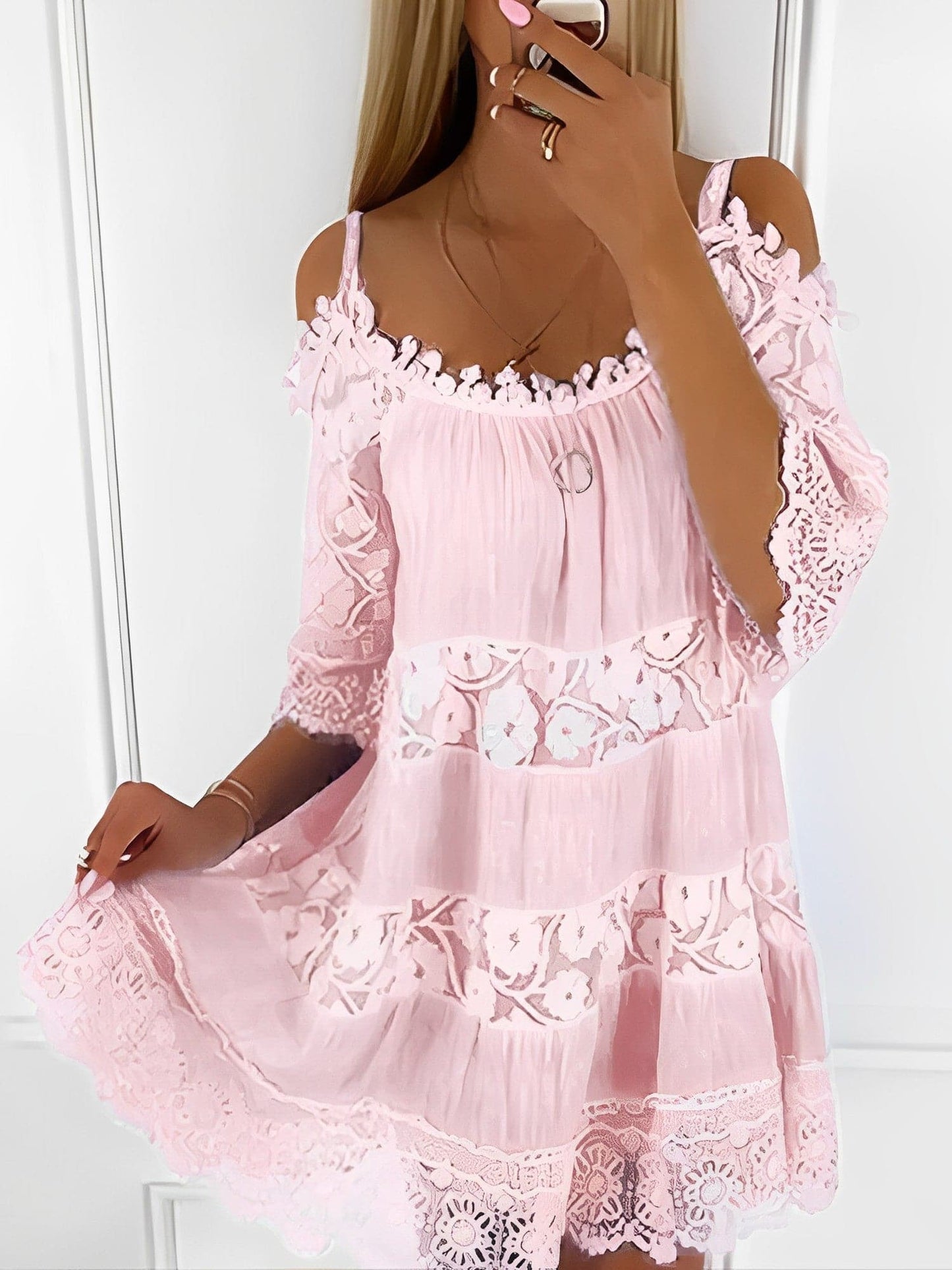 LP | Mini abito boho, collo rotondo, moda femminile