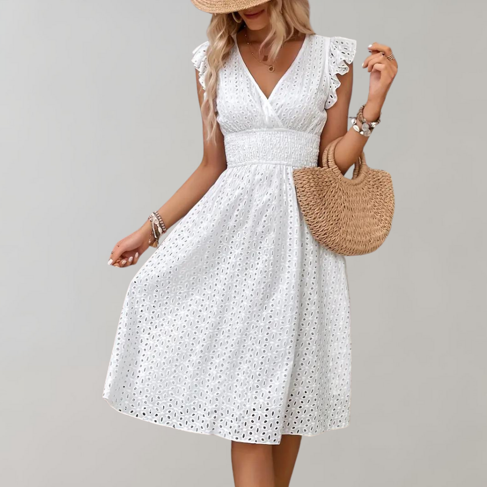 LP | abito midi elegante da donna con maniche arricciate