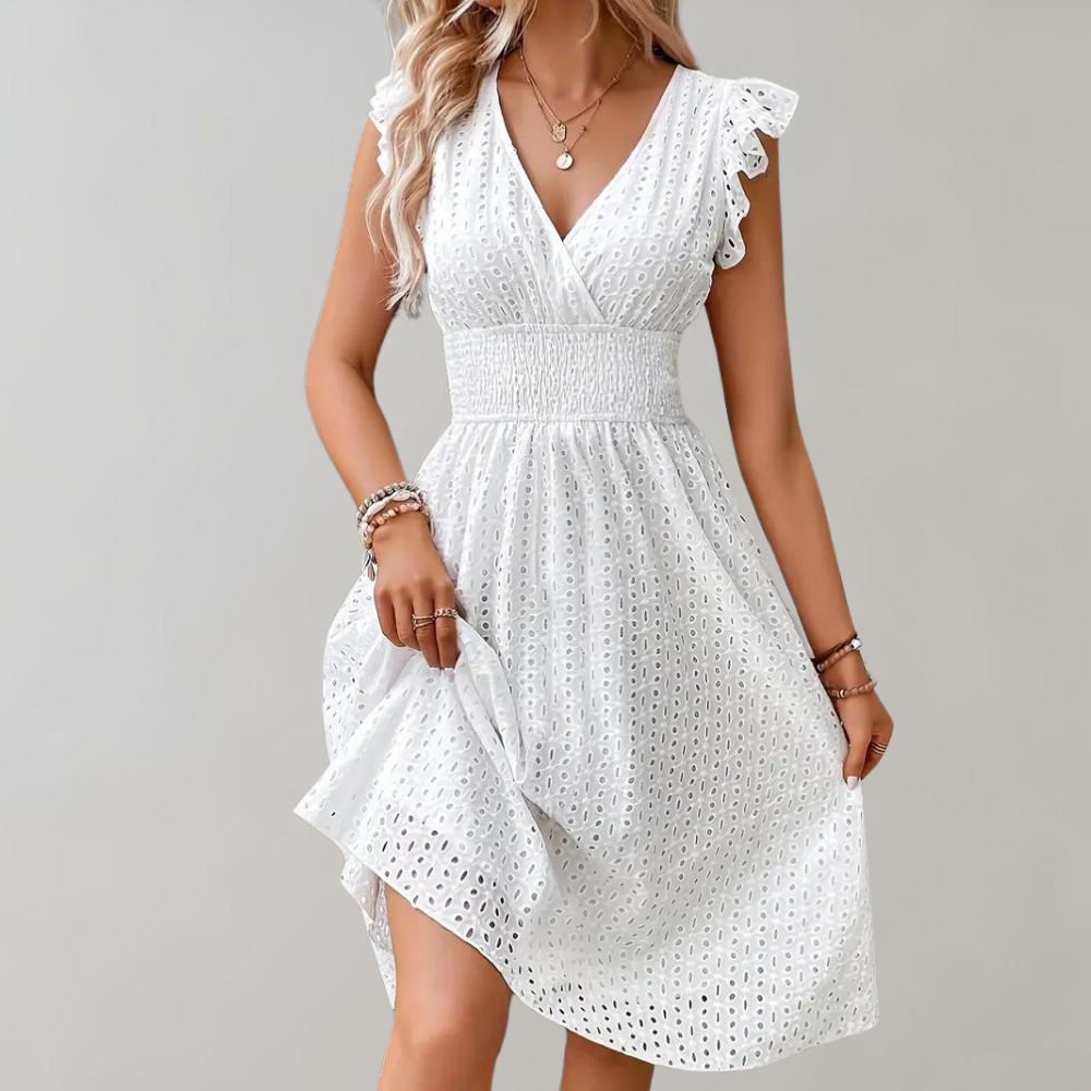 LP | abito midi elegante da donna con maniche arricciate