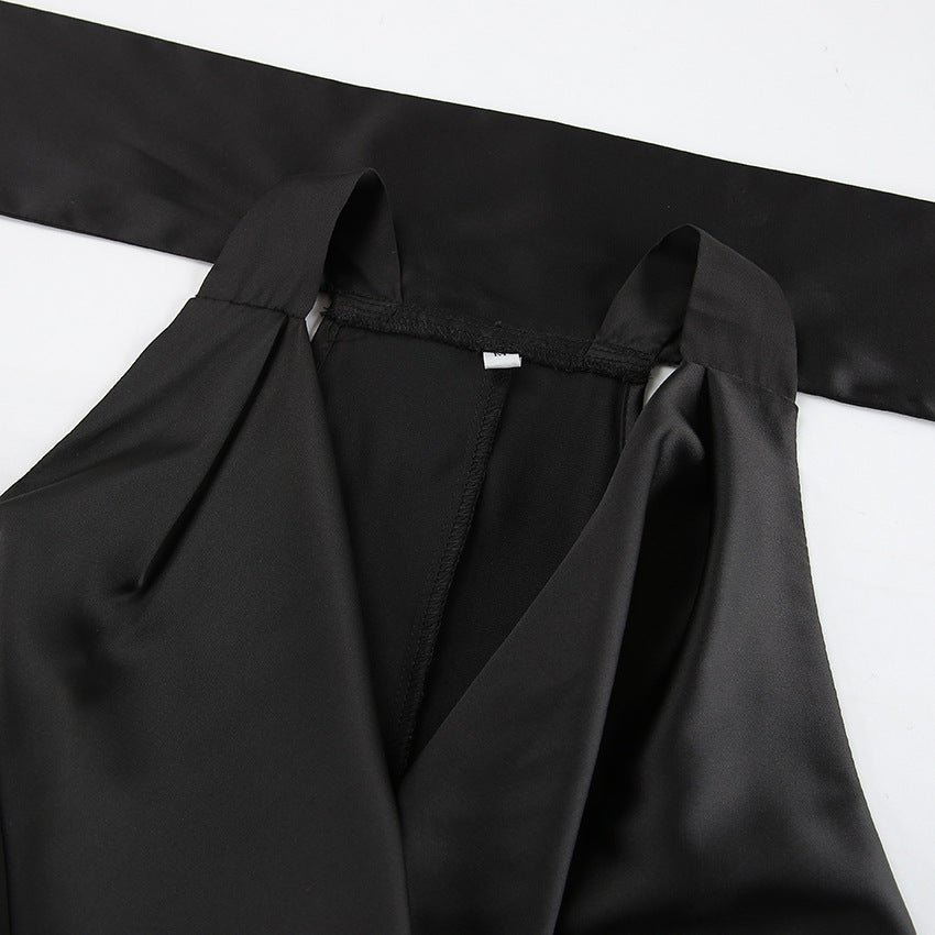 LP | Abito midi da donna con scollo a goccia - Raso - Vestibilità slim - Scollo drappeggiato - Abiti da cerimonia