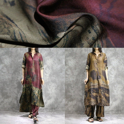 LP | Pantaloni organici a gamba larga tuniche di seta plus size abiti rossi stampati estate due pezzi