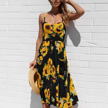 LP | Abito midi sexy estivo con stampa sulla spiaggia