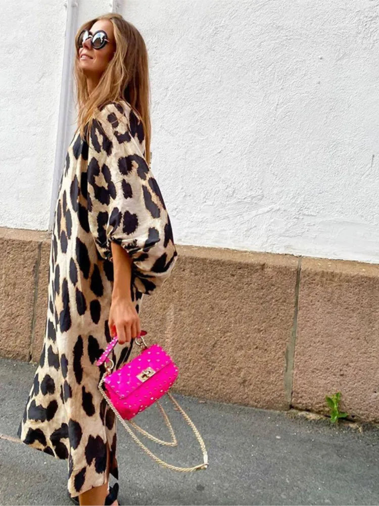 LP | Abito midi di lusso con stampa leopardata