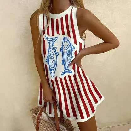 LP | Donne Stampa Puzzle Abito estivo senza maniche sopra il ginocchio Mini abito Canotta casual Abito da spiaggia per le donne