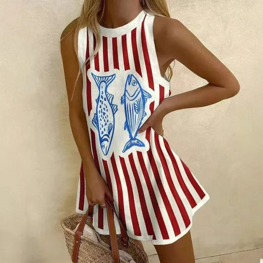 LP | Donne Stampa Puzzle Abito estivo senza maniche sopra il ginocchio Mini abito Canotta casual Abito da spiaggia per le donne