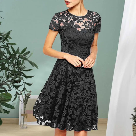 LP | Elegante più dimensioni estate mini abito A-line stile scollatura rotonda