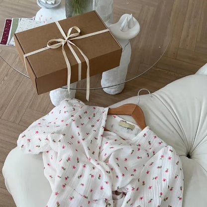LP | Abiti estivi da donna casual 100% cotone con stampa floreale Abito midi A-Line con spacchi laterali Abito lungo elegante bianco