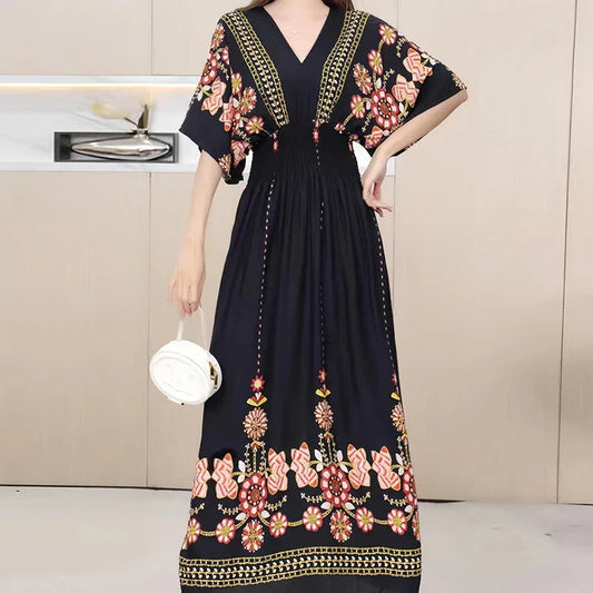 LP | Maxi abito boho con stampa floreale e maniche a kimono