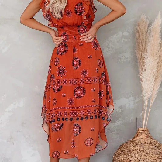 LP | Donne estive modello vintage con volant e abito Midi