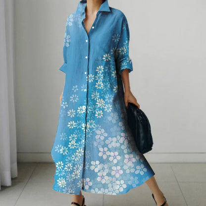 LP | Vestito camicia retrò floreale con scollo a V e tasche
