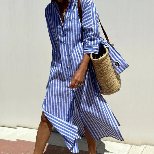 LP camicia da donna MW | a righe dalla vestibilità confortevole