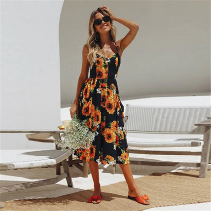 LP | Abito midi sexy estivo con stampa sulla spiaggia