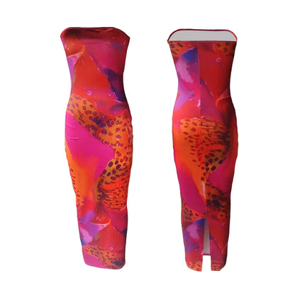 LP | Maxi abito senza spalline con stampa leopardata colorata