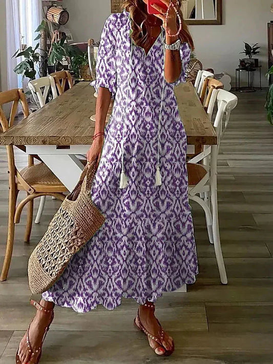 LP | Abito midi a fantasia boho con maniche corte
