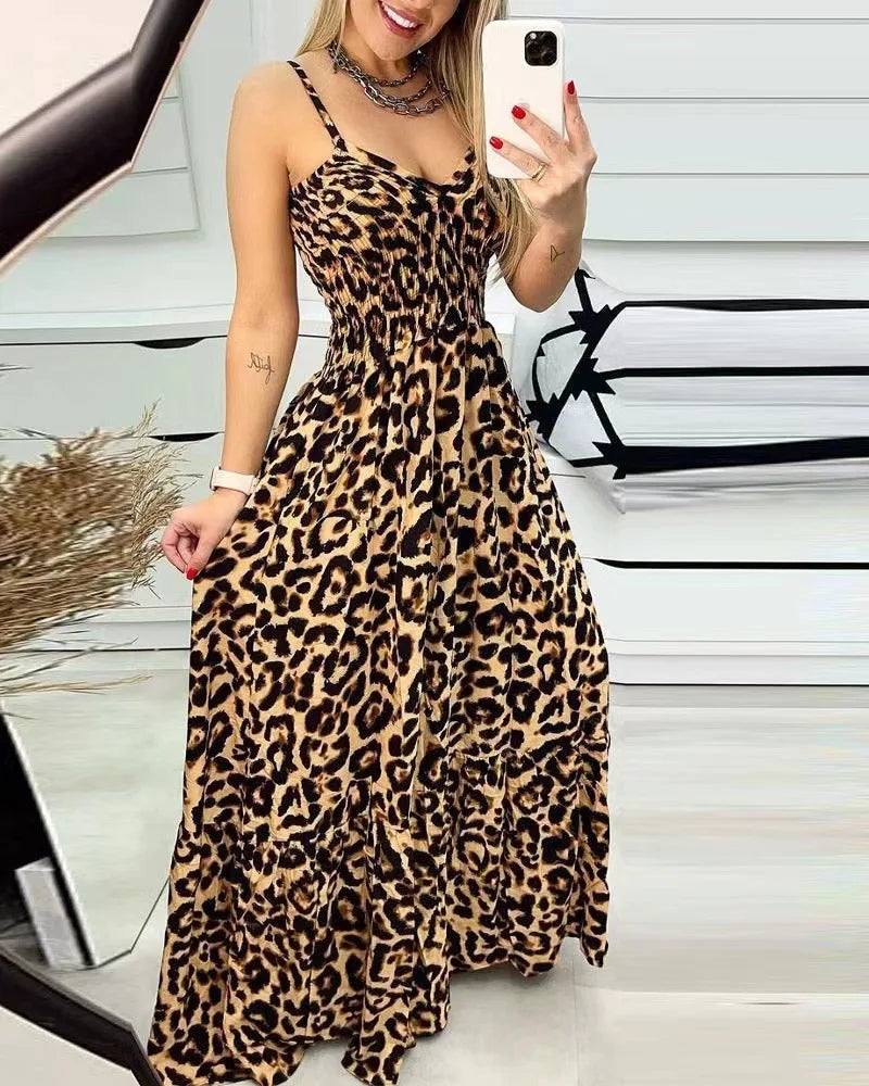 LP | Maxi abito con stampa leopardata e spaghetti
