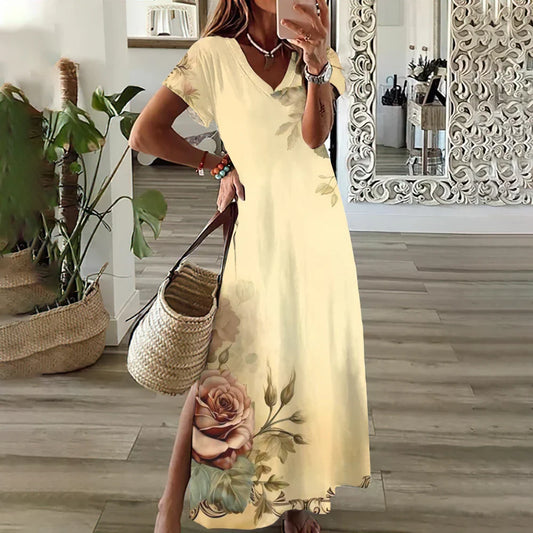 LP | Abiti grafici floreali con stampa a girasole per donne Plus Size Vestito midi elegante