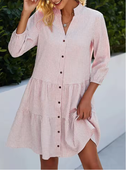 LP | Mini abito allentato da donna in stile camicia con scollo a V
