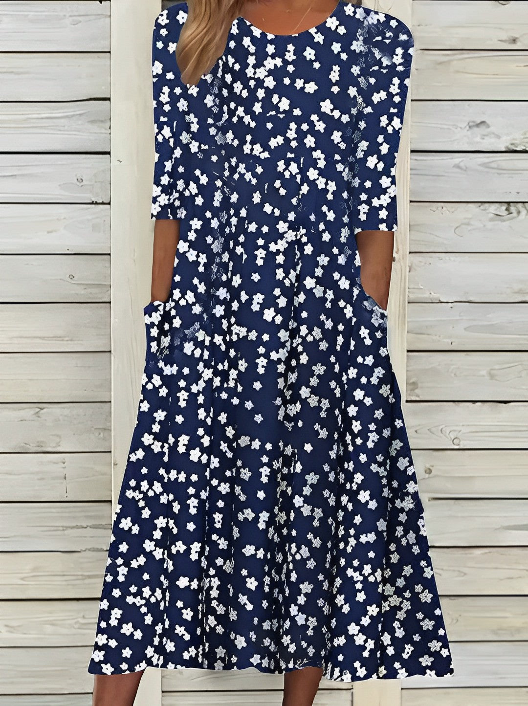 LP | Abito midi stampato con scollo rotondo e tasche