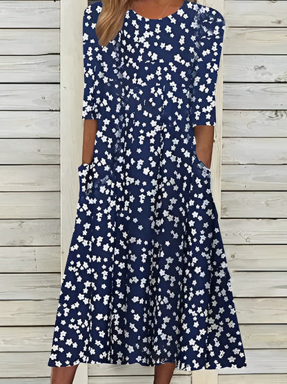 LP | Abito midi stampato con scollo rotondo e tasche