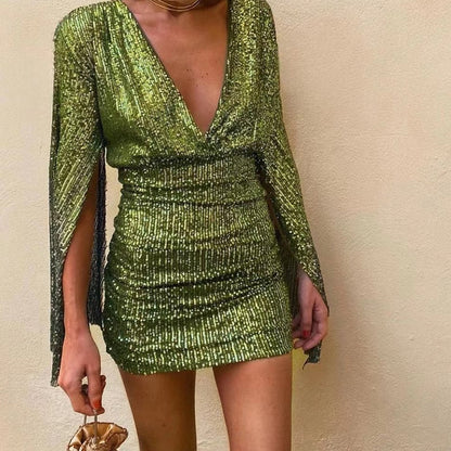 LP | elegante mini abito da donna in paillettes con maniche a pipistrello