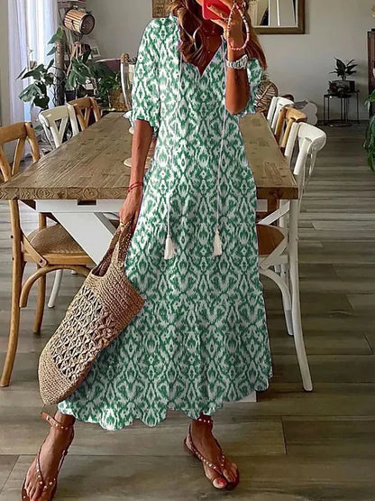 LP | Abito midi a fantasia boho con maniche corte