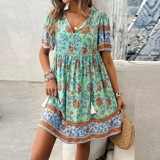 LP | Ariana™ Mini abito boho floreale con scollatura a V