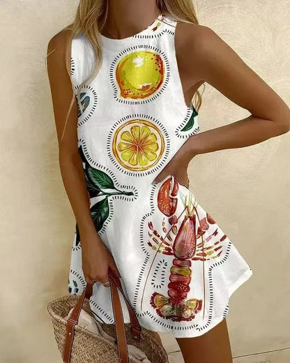 LP | Donne Stampa Puzzle Abito estivo senza maniche sopra il ginocchio Mini abito Canotta casual Abito da spiaggia per le donne