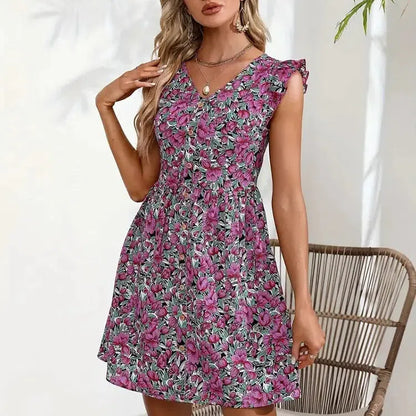 LP | Y.KUKU Marchio Abiti da donna stampati Mini abito floreale tropicale