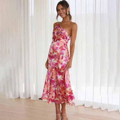LP | Elegante abito midi asimmetrico con motivo floreale per ogni occasione