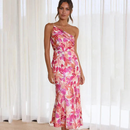 LP | Elegante abito midi asimmetrico con motivo floreale per ogni occasione