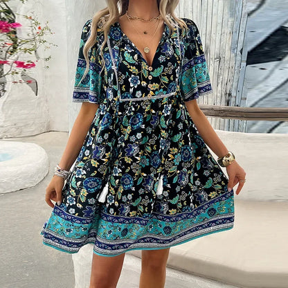 LP | Ariana™ Mini abito boho floreale con scollatura a V