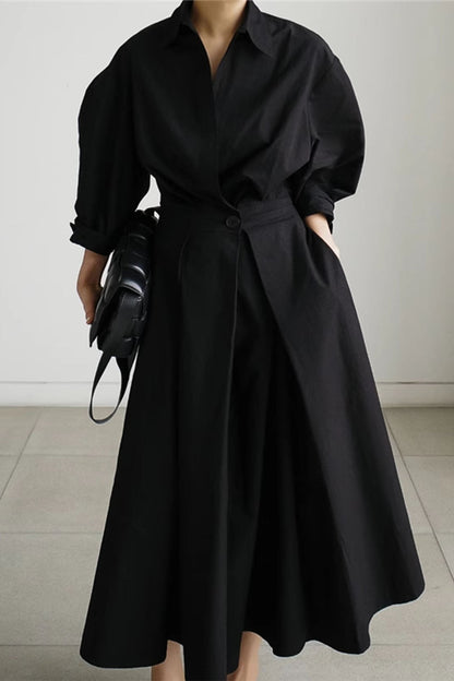 LP | Abito midi a maniche lunghe in cotone, con linea a camicia