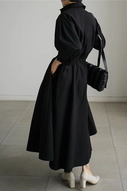 LP | Abito midi a maniche lunghe in cotone, con linea a camicia