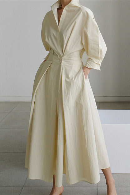 LP | Abito midi a maniche lunghe in cotone, con linea a camicia
