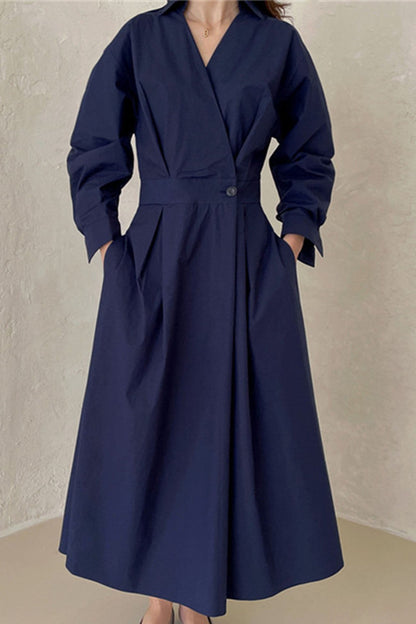 LP | Abito midi a maniche lunghe in cotone, con linea a camicia
