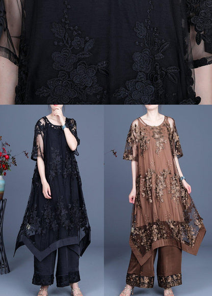 LP | Vestito nero estivo Pantaloni a gamba larga Gonna a bretella Set di tre pezzi