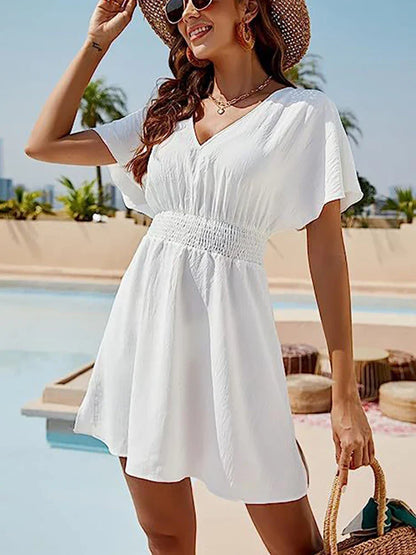LP | 2024 Solido abito da spiaggia bianco sciolto donna boho mini abito