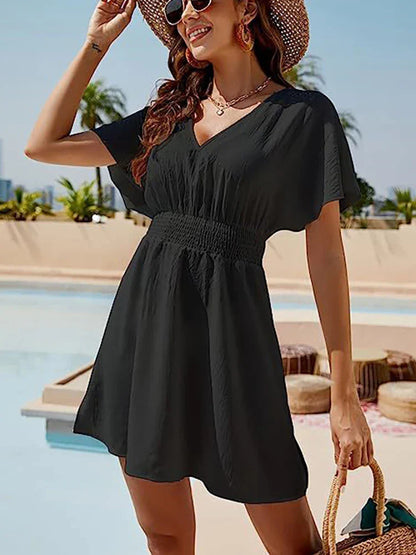 LP | 2024 Solido abito da spiaggia bianco sciolto donna boho mini abito