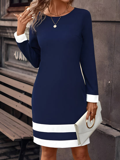 LP | Abito midi casual in maglia con scollo rotondo, spacco e maniche lunghe