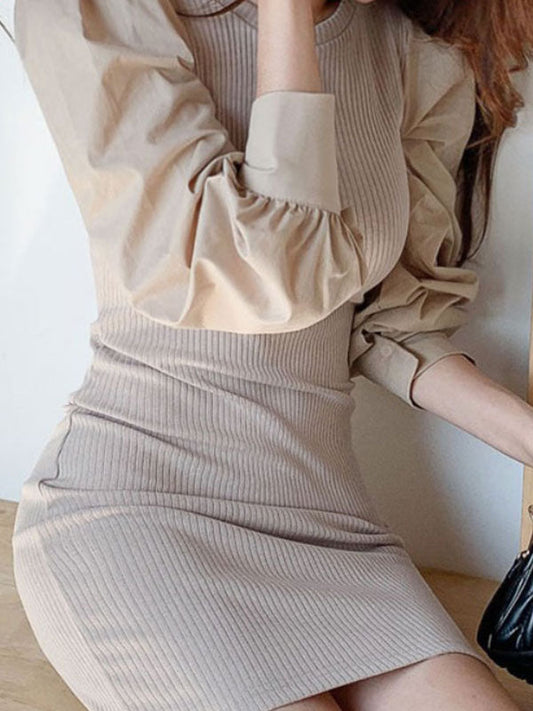 LP | Patchwork - Vestito midi in maglia a maniche lunghe