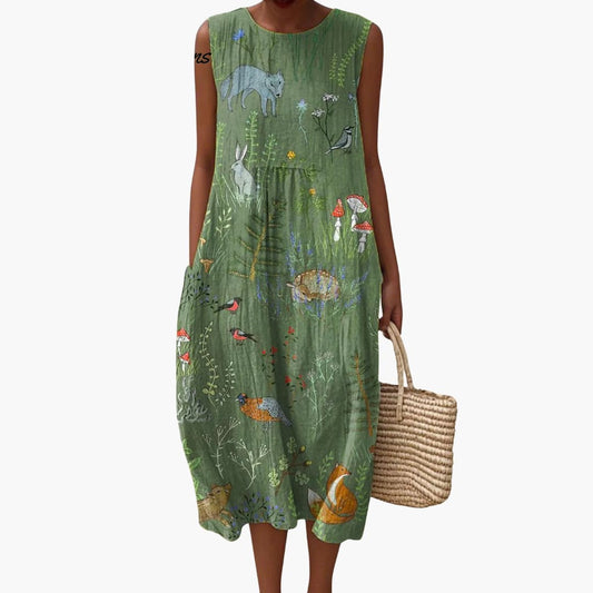 LP | Abito midi senza maniche da donna con stampa foresta e tasche
