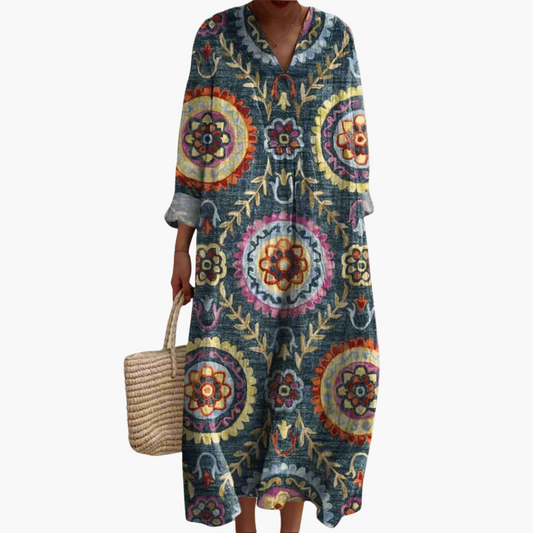 LP | Abito midi da donna con scollo a V e maniche lunghe