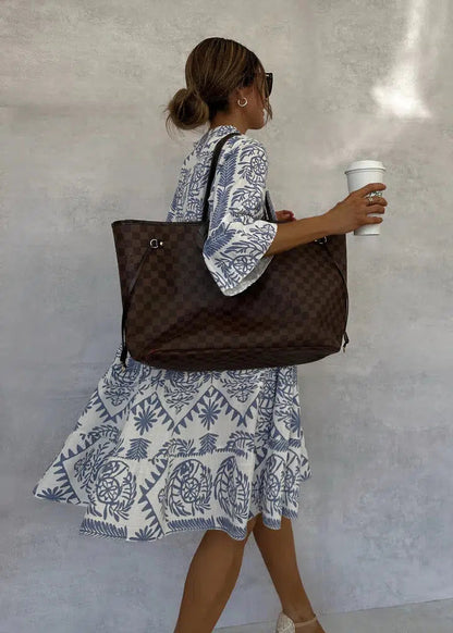 LP | Mini abito blu con scollo a V e maniche a 3/4